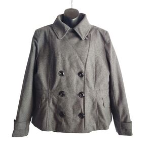 Attention Pea Coat Women's Gray Wool Blend Double Breasted quilted Sz XL NWT
